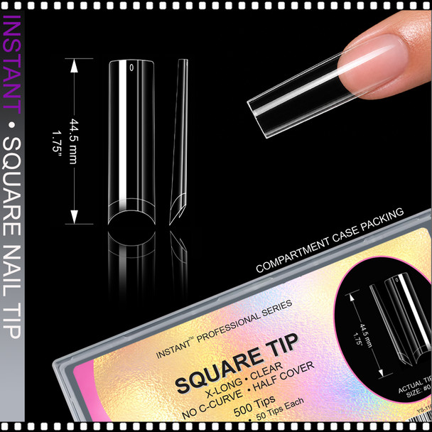 INSTANT TIP Square, X-Long, Half Cover, Clear 500/Case