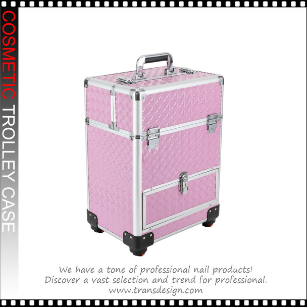 COSMETIC CASE Rolling, with 4 Built-in Trays, Pink
