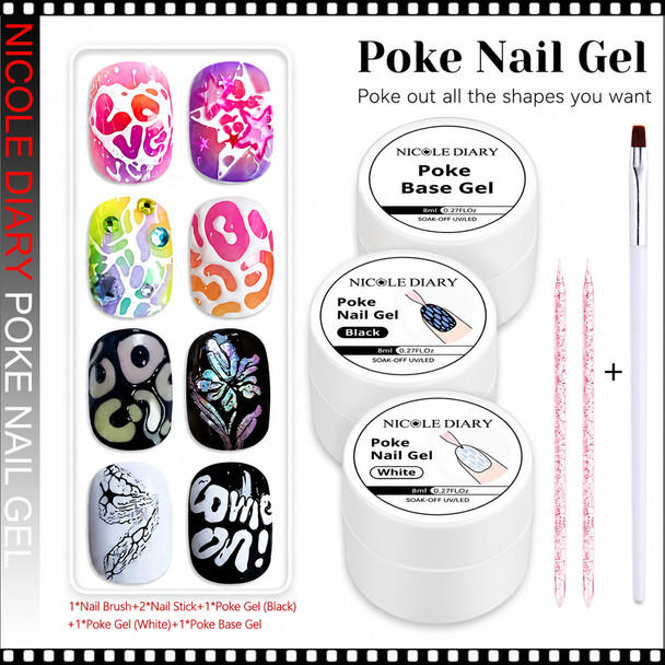 NICOLE DIARY White Black Poke Nail Gel 6/Set