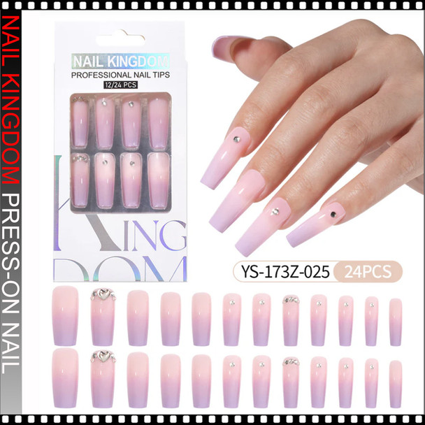 NAIL KINGDOM Pink Lavender Ombre Rhinestone Press-On Nails 24/Pack