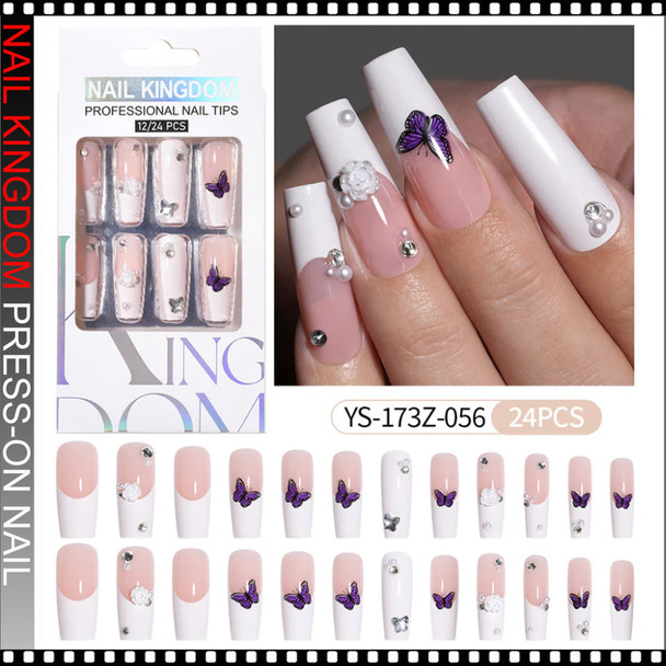 NAIL KINGDOM White French Purple Butterfly Press-On Nails 24/Pack