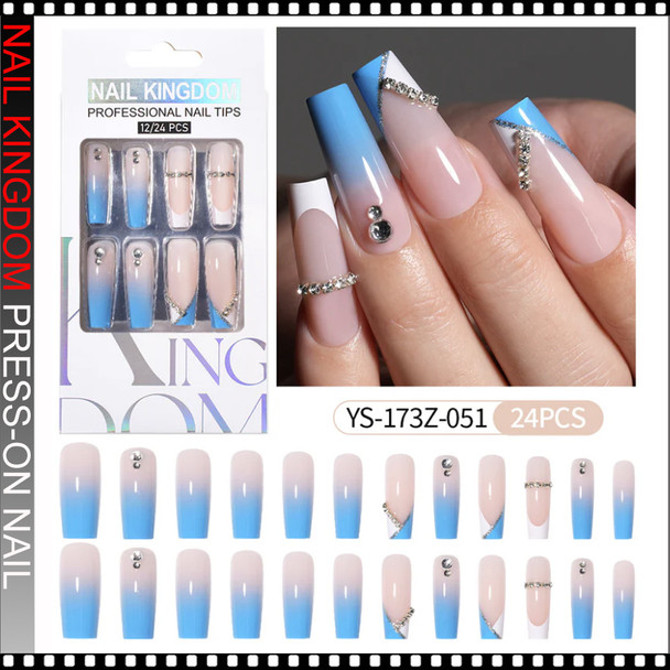 NAIL KINGDOM Blue Ombre Rhinestone French Press-On Nails 24/Pack