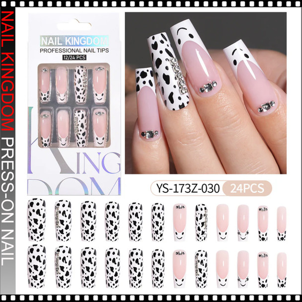 NAIL KINGDOM Black & White Cow Print French Press-On Nails 24/Pack