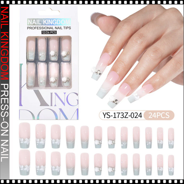 NAIL KINGDOM Gray French Floral Press-On Nails 24/Pack
