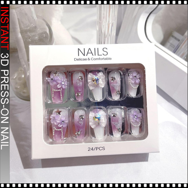 INSTANT 3D Luxury Lavender Blossom 3D Press-On Nails 24/Pack