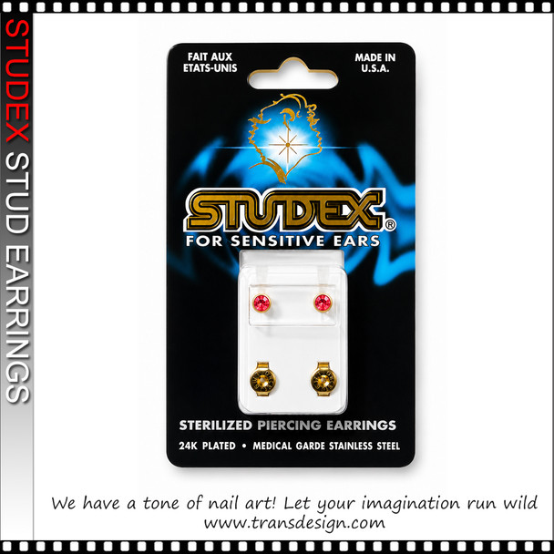 STUDEX 24K Gold Plated Stud Earrings, Siam Red
