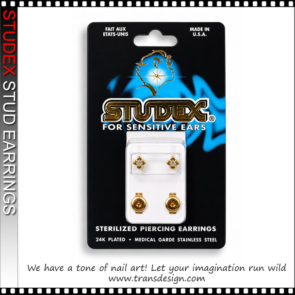 STUDEX 24K Gold Plated Stud Earrings, Flower with Clear Crystal