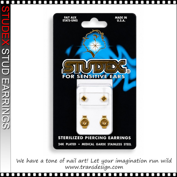 STUDEX 24K Gold Plated Stud Earrings, Square Gold Stud