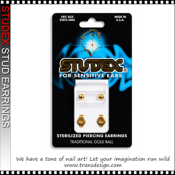 STUDEX 24K Gold Plated Stud Earrings, Traditional Gold Ball