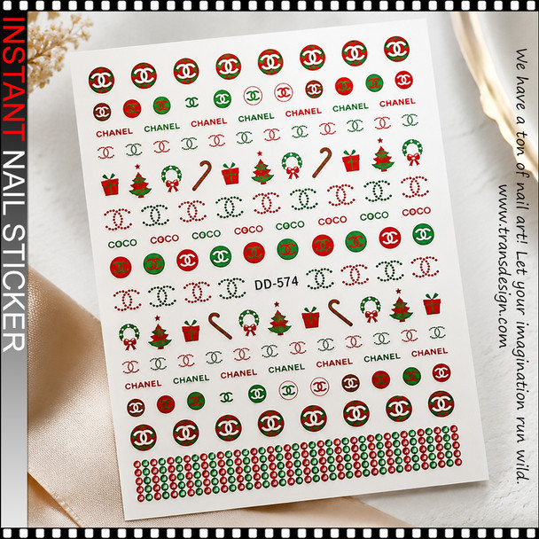 NAIL STICKER Ornament & Candy Cane Mix with Brands Name #DD-574