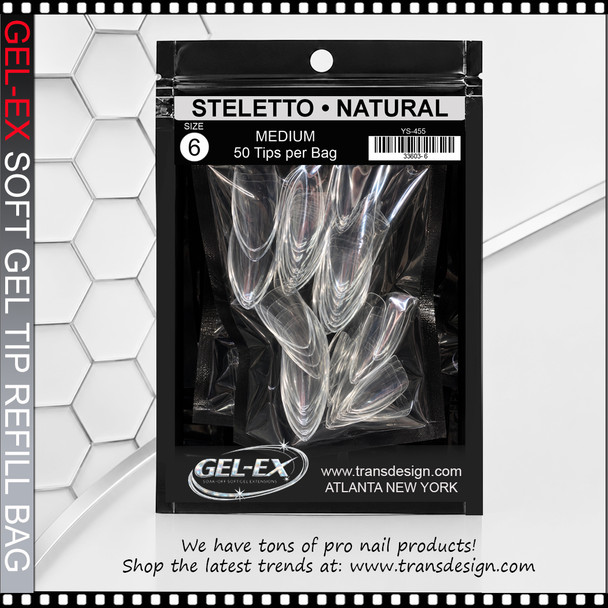 GEL-EX Stiletto, Medium, Natural Refill Size #6 50/Bag