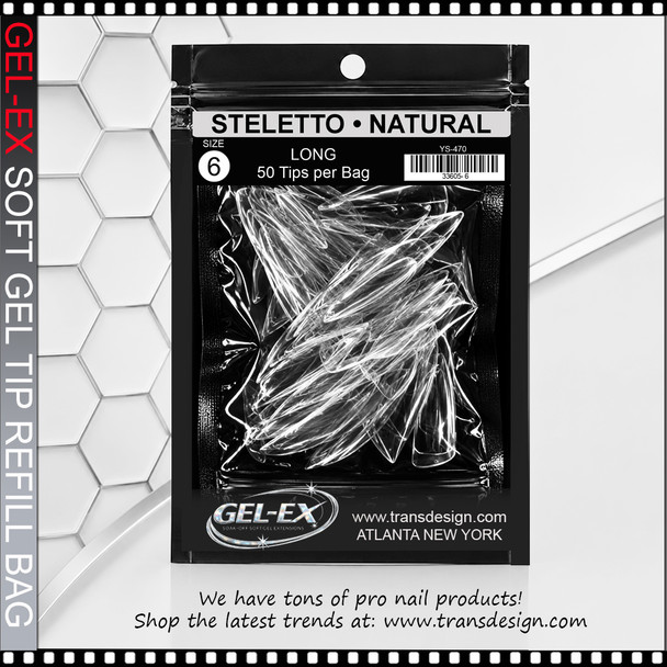 GEL-EX Stiletto, Long, Natural #6 Refill 50/Bag