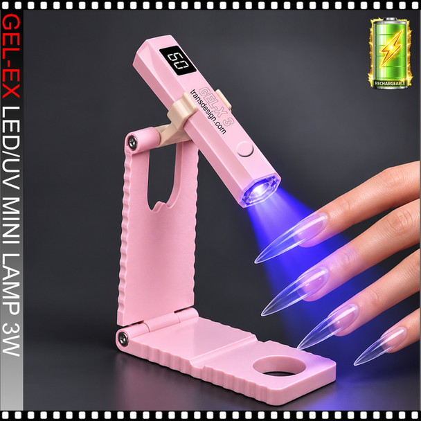 LED/UV MINI LAMP Rechargeable with Stand, Pink 3 Watt