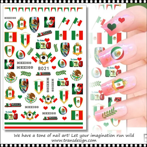 NAIL STICKER Country Mexico Flag, Te Amo Mexico #B021
