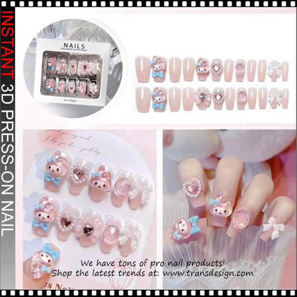 INSTANT 3D Cute Kawaii / Sweet Princess Press-On Nails 24/Pack
