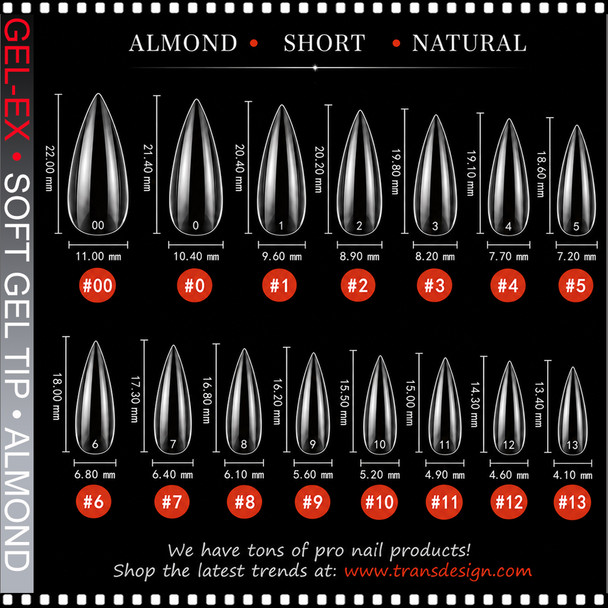 GEL-EX Almond, Short, Natural, 50 Tips/Bag