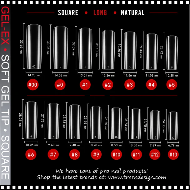 GEL-EX Square, Long, Natural Refill 50 Tips/Bag