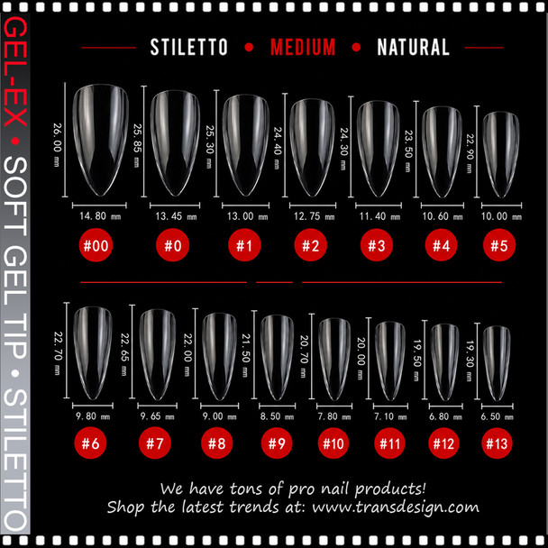 GEL-EX Stiletto, Medium, Natural, 50 Tips/Bag