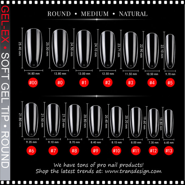 GEL-EX Round, Medium, Natural, 50 Tips/Bag