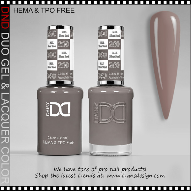 DND Gel Polish Duo HEMA & TPO-Free #260 M.I.T Silver Steel
