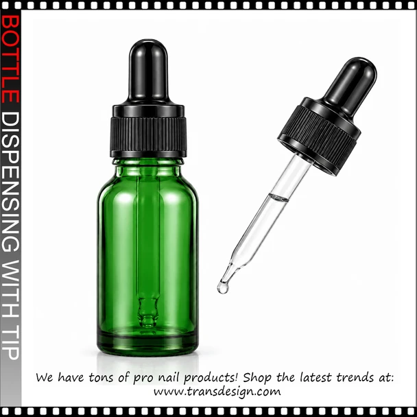 GLASS BOTTLE Green with Dropper 0.5oz.