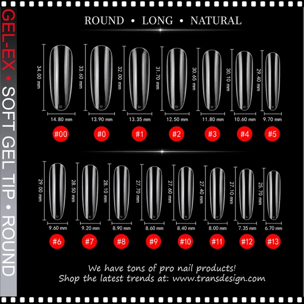 GEL-EX Round, Long, Natural, 50 Tips/Bag