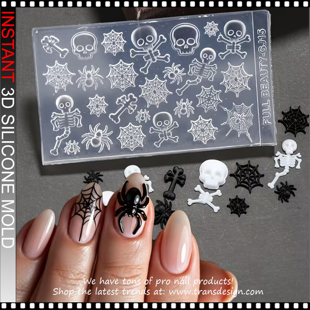 3D SILICONE MOLD Halloween Ghosts, Spiders, Skulls, Bats, And Cobwebs
