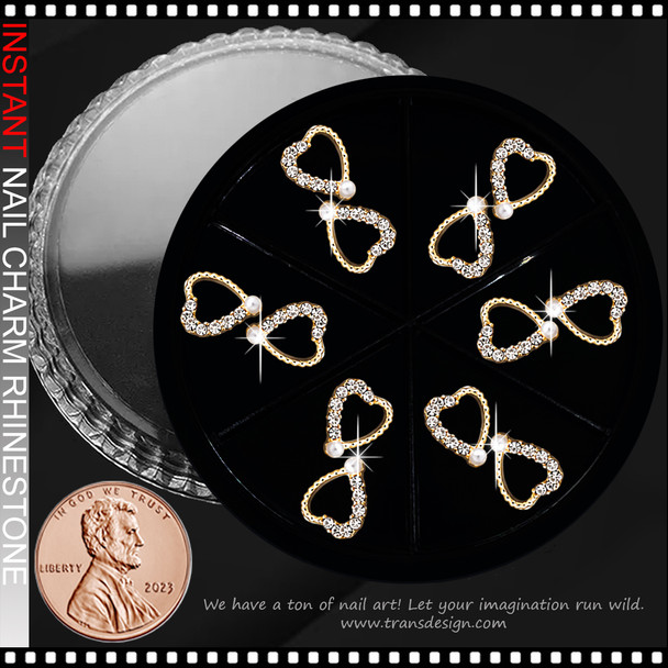 NAIL CHARM RHINESTONE Elegant Golden Heart 12/Case