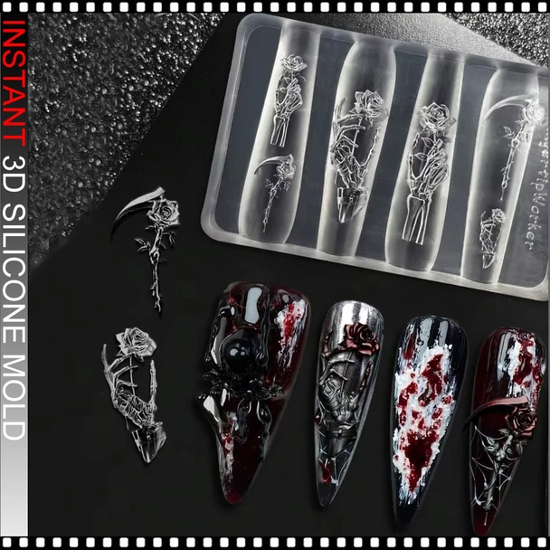 3D SILICONE MOLD Dark Rose Skull 