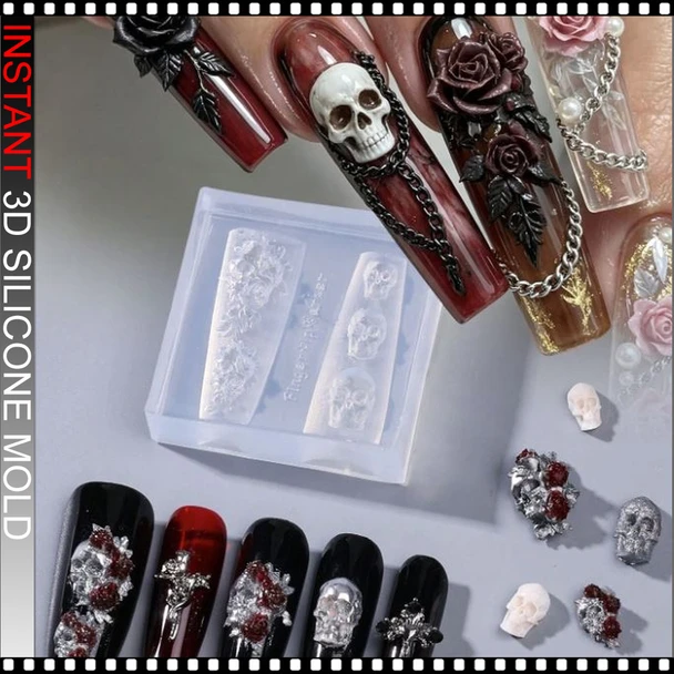 3D SILICONE MOLD Skull, Rose & Gothic Floral Designs