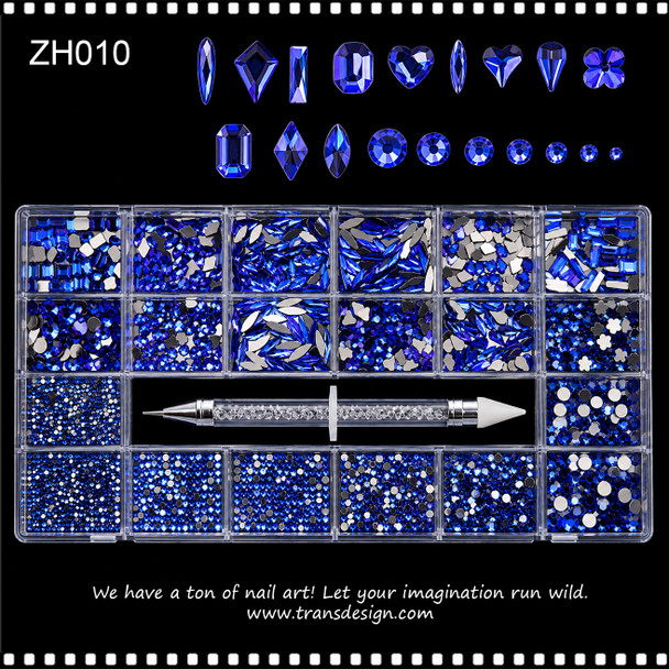 RHINESTONES CRYSTAL – SAPPHIRE BLUE, ASSORTED SHAPES & SIZES 3,100/CASE