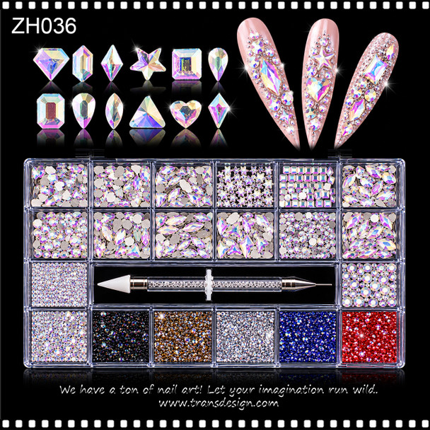 RHINESTONE CRYSTAL – CRYSTAL AB & PIXIE, ASSORTED SHAPES & SIZES, 13,160 PCS/CASE