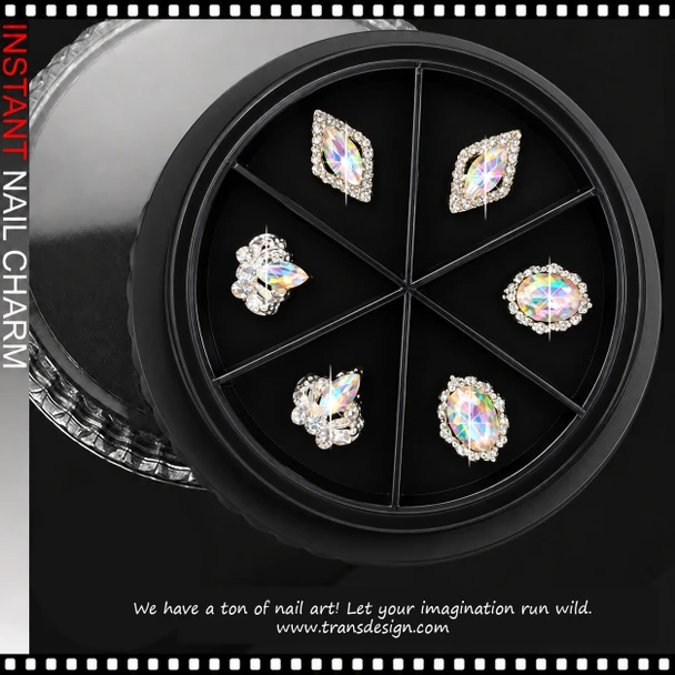 NAIL CHARM RHINESTONE - CRYSTAL AB OVAL, MARQUISE & FLORAL SHAPES 6/CASE