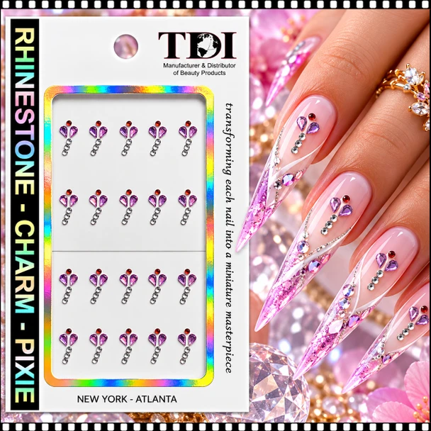 RHINESTONE NAIL STICKER – AMETHYST CRYSTAL HEART ACCENTS *
