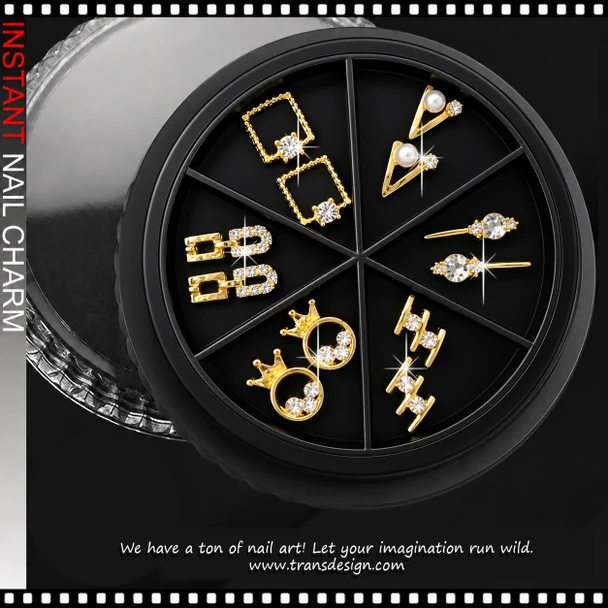 NAIL CHARM GOLD ALLOY RHINESTONE & PEARL ASSORTED 12-CASE