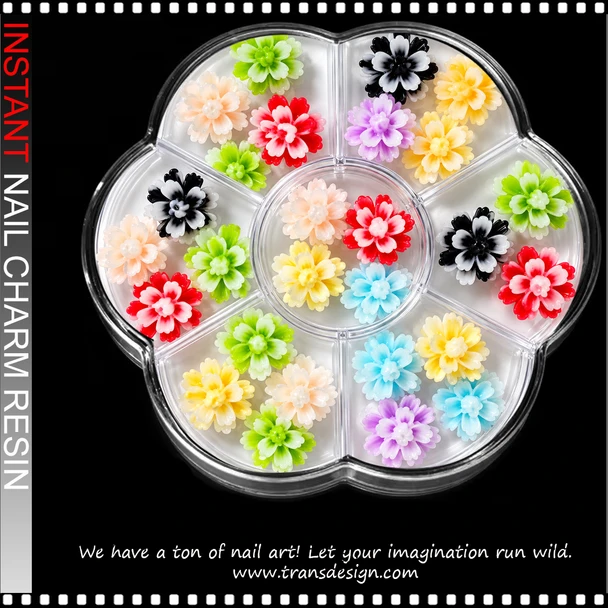 NAIL CHARM RESIN – MULTI-COLORED LUMINOUS FLOWERS 25-CASE