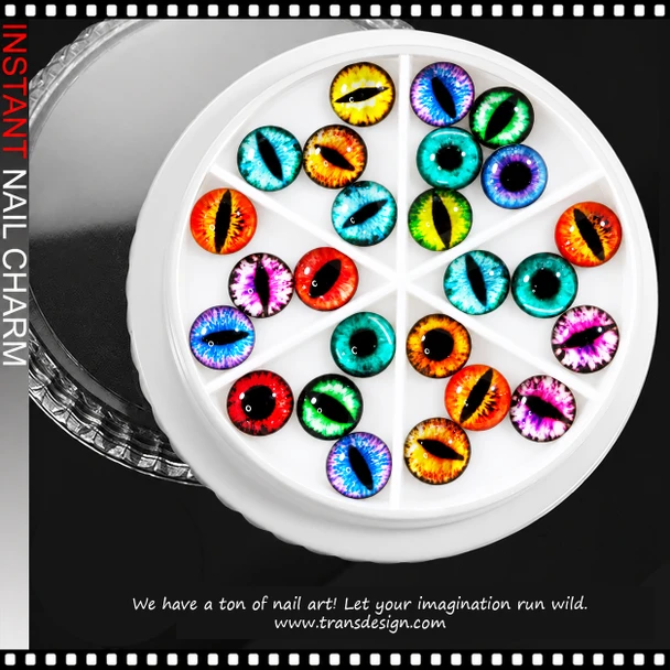 NAIL CHARM RESIN – ASSORTED MULTI-COLORED DRAGON & CAT EYES 24-CASE
