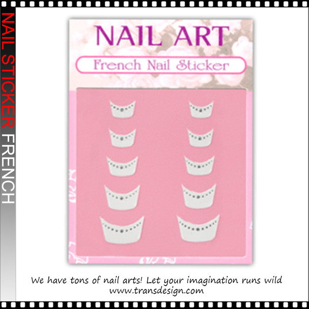 NAIL STICKER French, French Line with Rhinestone Accents #68-02