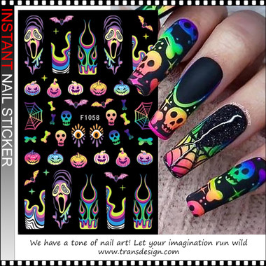 Fall Nails Basic NAIL STICKER – HALLOWEEN TRIPPY GOTHIC SKULLS, PUMPKINS, BATS & GHOST ...