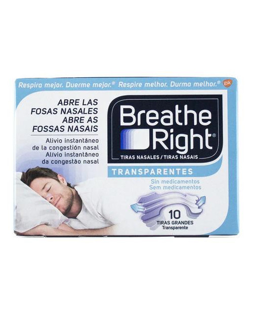 10 tiras nasales transparentes tamaño grande breathe right