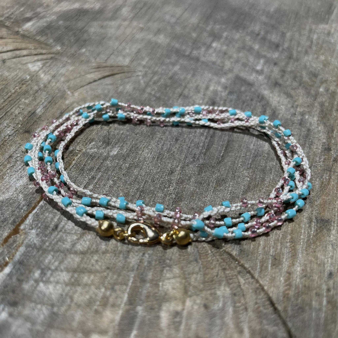 Handmade Braided Crochet Mixed Seed Bead Silk Thread Necklace Wrap  Bracelet GG129-1