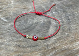 Dainty Turkish Eye Bracelet, Czech Crystals,& Bugle Beads, Handmade / ATB G B16-1RD