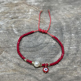 Dainty Turkish Eye Bracelet, Czech Crystals,& Bugle Beads, Handmade / ATB G B15-7RD Dainty Turkish Eye Bracelet, Czech Crystals,& Bugle Beads, Handmade / ATB G B15-7RD