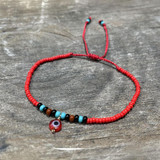 Dainty Turkish Eye Bracelet, Czech Crystals,& Bugle Beads, Handmade / ATB G B14-3RD