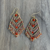 Chandelier Gold-Plated Earrings with Multi-Red Czech Crystal Beads / CAE G B23 - M142