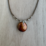 Brown Coin Pearl Braided Silk Necklace / KRN S B313-4