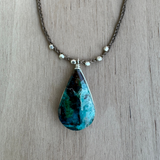 925 Sterling Silver Silk Chrysocolla Necklace / KRN S B14-9