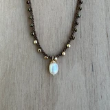 Braided Brown Silk Pearl Necklace / KRN G B320-9