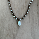 Braided Beaded Brown Silk Pearl Necklace / KRN S B320-2