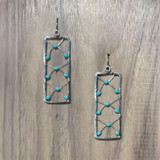 Hammered Silver Plated Bohemian Rectangular Wire Wrapped Beaded Turquoise Bead Earrings, Handmade / GAE S B197-1